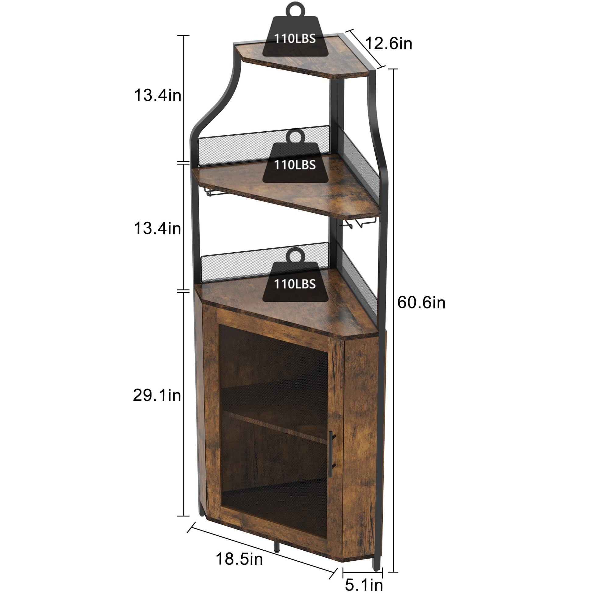 IDEALHOUSE Corner Bar Cabinet, Wine Bar Cabinet with Large Storage Space and Detachable Wine Rack, Wine Cabinets with Glass Holder and Mesh Door for Dining Room, Living Room, Kitchen(Rustic B - WoodArtSupply