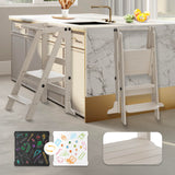 Toddler Tower Foldable, Kitchen Step Stool Helper with Safety Railing & 3 Adjustable Heights, Standing Tower with Double-Sided Drawing Board, Montessori Kitchen Tower for Toddlers/Kids Learning (Grey) SAUCE ZHAN