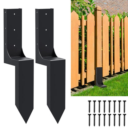 ZIIAMG Fence Post Anchor Ground Spike,Heavy Duty Steel 4"x4" (Inner Diameter 3.6"x3.6") Fence Post Repair Kit(2 Pack/Black） - WoodArtSupply