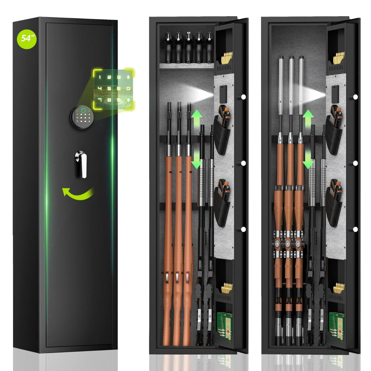 Yiosotne 3-5 Digital Large Rifle Safe for Home Rifle and Pistols,Long Gun Safe for Rifle and Shotguns,Quick Access Gun Cabinets with 3 Pistol Poushes,Gun Safes with LED &Dual Alarm Yiosotne