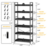 HCHQHS 6 Tier Bookshelf, Adjustable Industrial Bookcase, Vertical Tall Book Shelf, Wood and Black Metal Open Bookshelves for Home Office, Living Room, Bedroom, 70 Inch HCHQHS