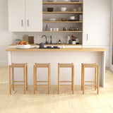 Giantex 26" Counter Height Wood Bar Stools Set of 2, Boho Rattan Barstools, Max Load 330 Lbs, Armless Saddle Kitchen Stools, Backless Wicker Bar Stools for Kitchen Counter Indoor Outdoor Giantex