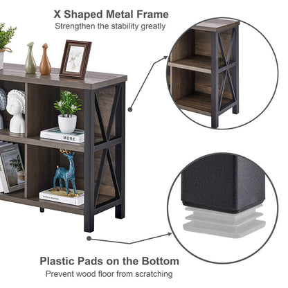 FATORRI Rustic 8-Cube Storage Organizer Bookshelf - Industrial Walnut Brown Bookcase for Living Room - WoodArtSupply