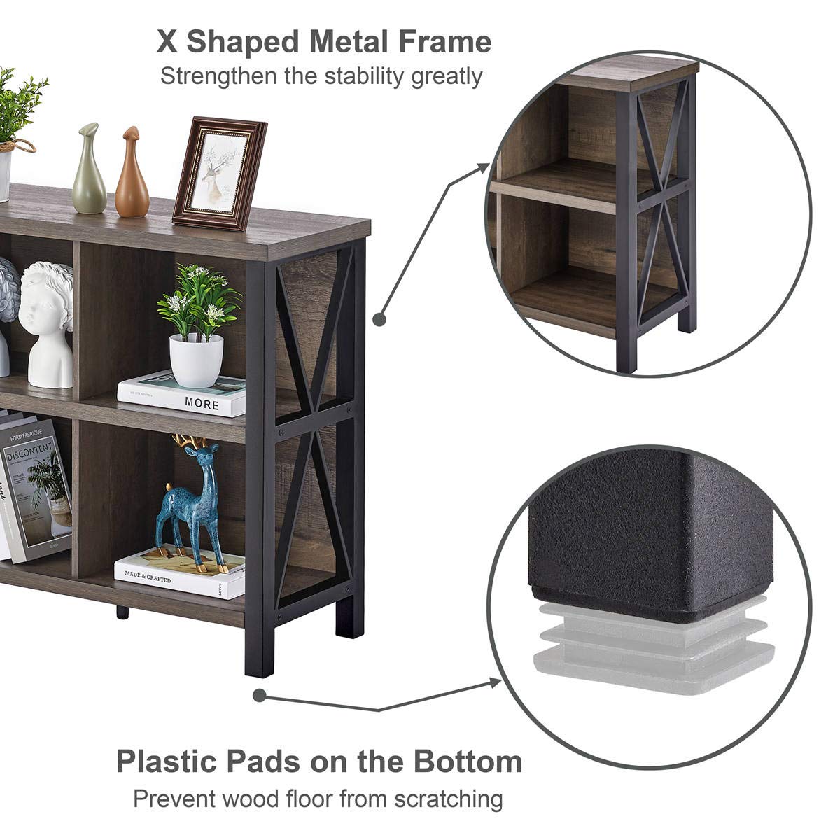 FATORRI Rustic 6 Cube Storage Organizer with Shelf, Wood and Metal Cubby Bookcase, Industrial Horizontal Bookshelf (Walnut Brown, 47 Inch) - WoodArtSupply