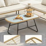 ONBRILL 4-Piece Outdoor Sectional Set, 4-Seats Wicker Patio Couch Sets with Cushion and Tempered Glass Coffee Table, L-Shaped, Olefin Fabric, Waterproof & UV Resistant, Beige ONBRILL