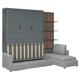 Queen Size Murphy Bed Wall Bed with Sofa and Shelves,Versatile Convertible Wooden Bed Frame,Space-Saving for Multipurpose Guest Room or Home Office (Gray) GYYBED