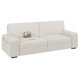 Yaheetech Modern Sofa 2-Seater Corduroy Fabric Sofa Couch with Removable Cover, USB Charging Ports & Side Storage Pockets for Apartment Living Room, Ivory Yaheetech