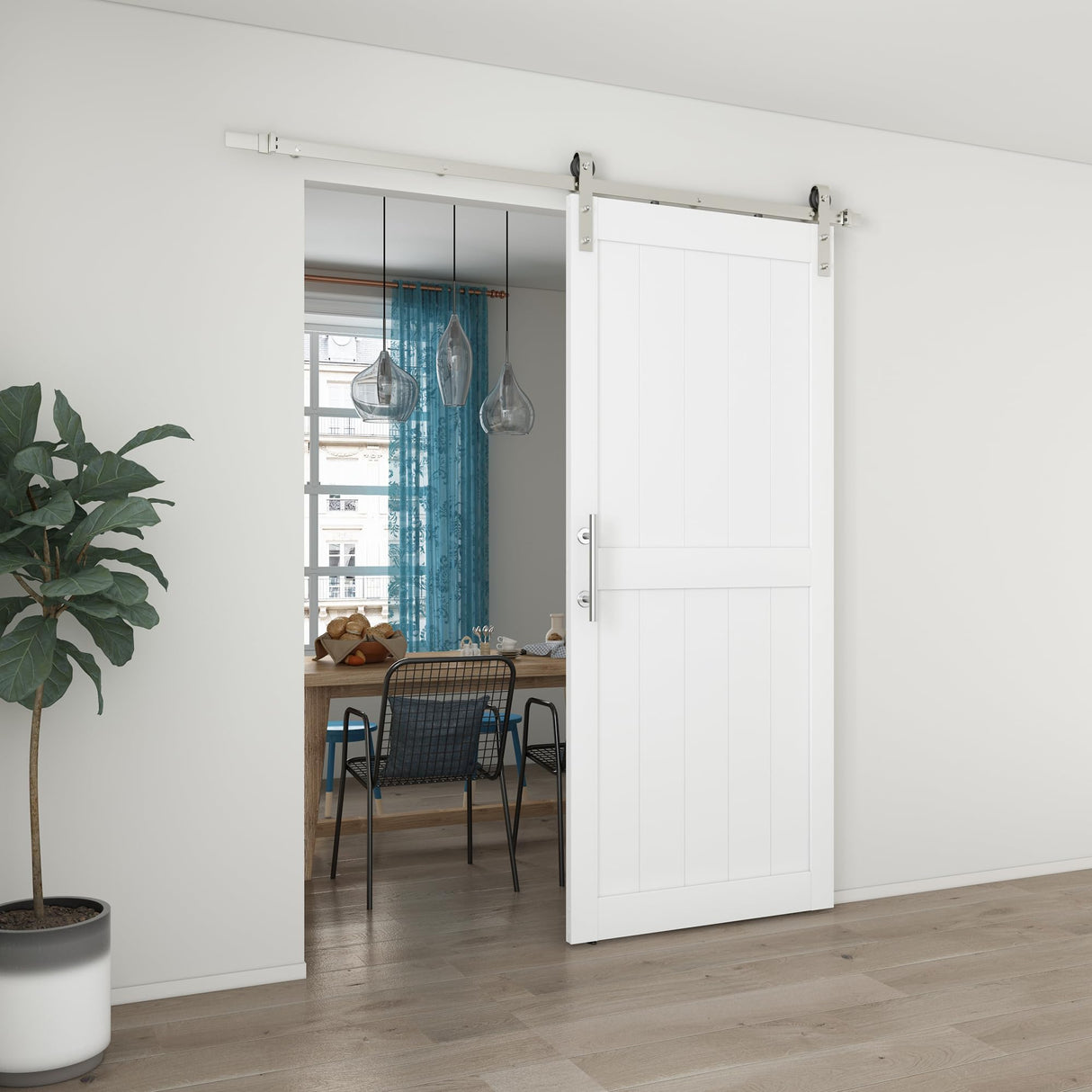 36in x 84in White Sliding Barn Door with 6.6ft Brushed Nickel Barn Door Hardware Kit Track Kit Included,Easy Assembly Wood Slab with Predrilled Holes,Water-Proof & Scratch-Resistant PVC Surface GELA