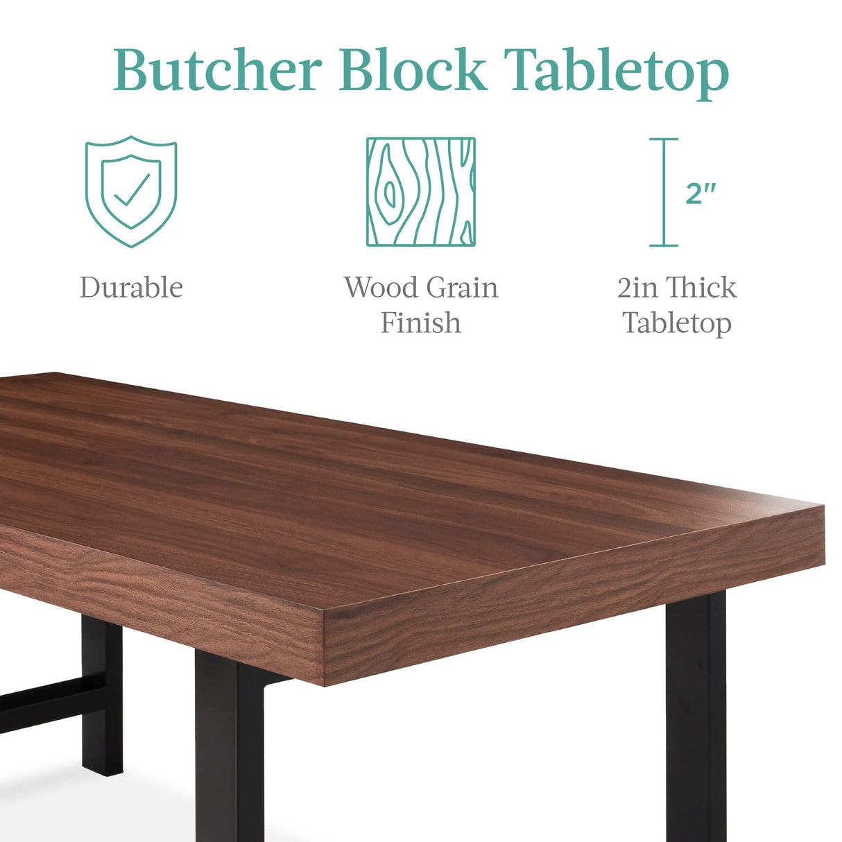 Best Choice Products 44in Modern Coffee Table Butcher Block Top Large Accent Table, Rectangular Wood Industrial Rustic Coffee Table for Living Room w/ 2in Metal Legs, 3in Tabletop - Brown Best Choice Products