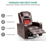 YITAHOME Swivel Rocking Recliner with Massage and Heat, Hidden Arm Storage, Faux Leather Rocker Recliner Chairs with Cup Holders, Comfy Home Theater Seating, Manual Recliner for Living Room, Brown2 YITAHOME