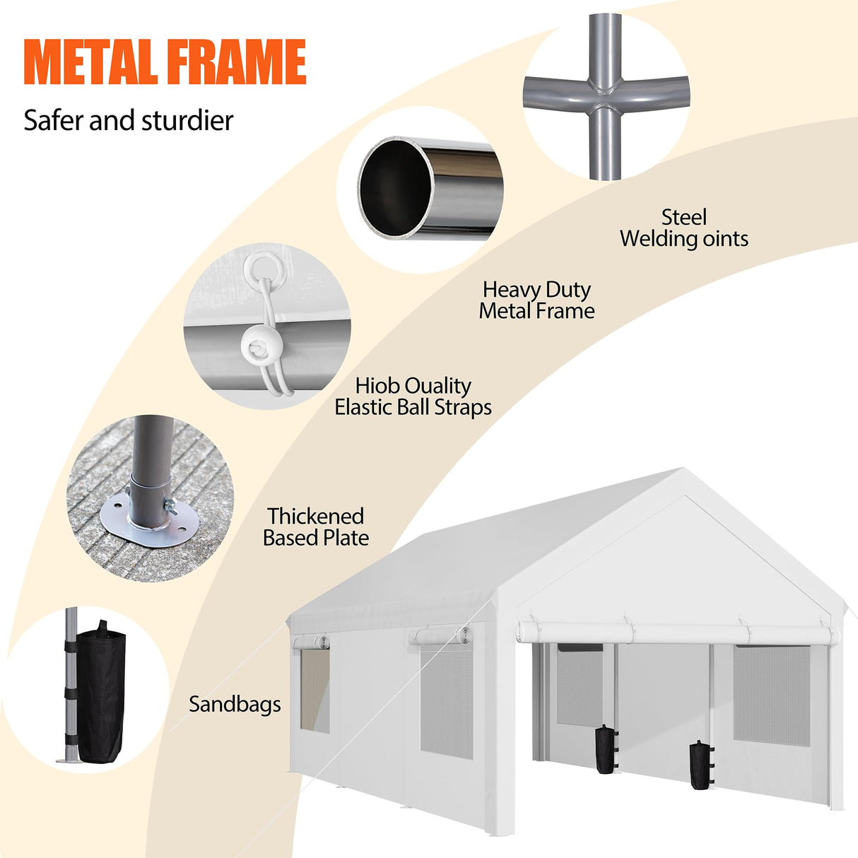 JAMFLY Carport, 12x20 ft Heavy Duty Carport with Roll-up Windows, Portable Garage with Removable Sidewalls & Doors, Car Canopy with Sandbags and All-Season Tarp for Car Boat Truck Motorcycle JAMFLY