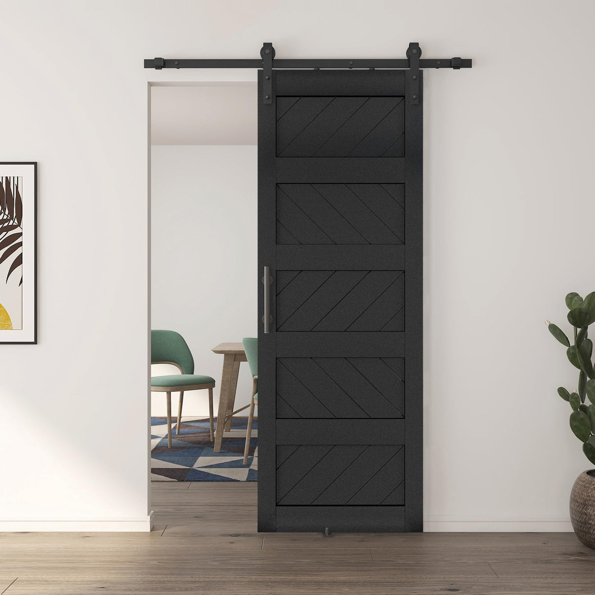 JUBEST 30" x 84" Barn Door, Slding Barn Door Kit Wave Shape Barn Door Panel with Hardware Kit Include, Easy Installation, MDF Board & PVC Covered, Black JUBEST