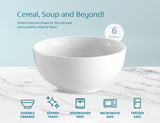 KooK Soup Bowl, Cereal Bowl, Bowl Set, White Ceramic Bowls, Set of 6, Microwave, Dishwasher and Freezer Safe, Chip Resistant, for Pasta, Salad, Oatmeal, Deep Interior, 24 Oz (White, 6 Inch) KooK