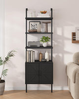 Yusong 73" Tall Bookshelf with Cabinet, Farmhouse Ladder Wall Mount Shelf Industrial Bookcase with Wood and Metal Frame, Plant Shelf Wall Storage Book Case Display for Living Room Bedroom Black Yusong