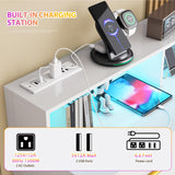 knoworld White 9 Drawer Dressers for Bedroom, Modern Large Dresser with LED Light and Power Outlet, Wooden Long Dresser, Triple Dresser for Bedroom, Living Room, Entryway, Hallway knoworld