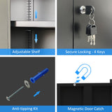 iJINGUR Metal Storage Cabinet with Locking Doors and 2 Adjustable Shelves, Small Lockable Storage Cabinet for Home Office Garage (Black) iJINGUR