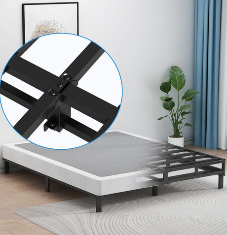 UOMEUR Box Spring for Queen Bed,5 Inch Low Profile Box Spring Queen for Queen Mattress, 3500lbs Heavy Duty Metal Mattress Foundation Support,Noise-Free, Non-Slip, Easy Assembly, Cleanable Fabric Cover UOMEUR