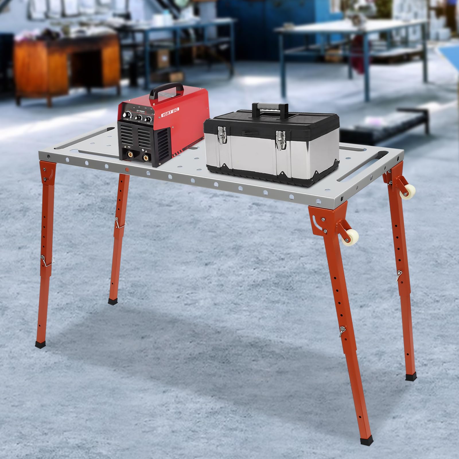 Welding Table - 1500LBS Load Capacity, Steel Workbench with Wheels, Adjustable Height & 4 Tilt Angles,Folding Workbench with Retractable Guide Rails,for Welding,Sawing, Drilling,Wood,Metals M - WoodArtSupply