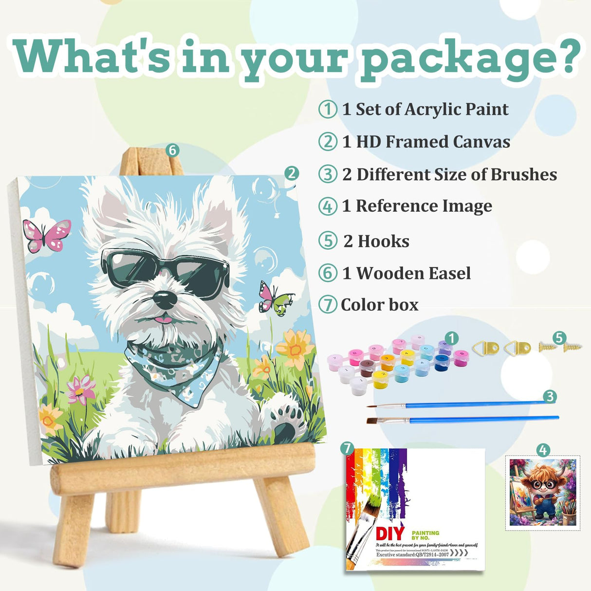 xcemhil Framed Paint by Numbers Kit for Kids and Adults, Dog Paint by Numbers for Adults, Cute Dog Kids Paint by Number Kits for Gifts and Home Decor 10x10in xcemhil