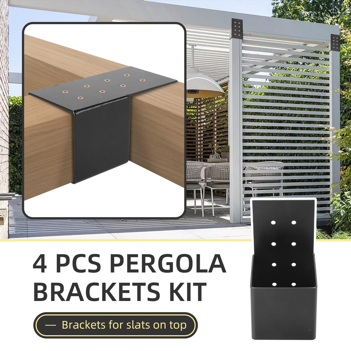 Pehciroe 4Pcs Pergola Brackets Post Top Rafter Brackets Deck Railing Brackets Connectors Pergola Wall Mount Bracket Kit for 4”x4” Wood Posts with Screws Pehciroe