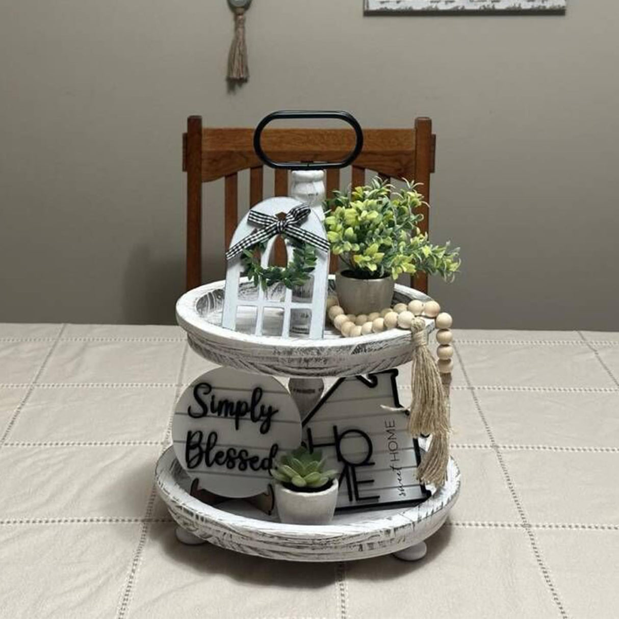 Houmury Set of 8 Farmhouse Tiered Tray Decor with 1 Artificial Succulent Plant & 1 Artificial Plant for Rustic Home Sweet Home Kitchen Decor Tier Tray Decor Set Houmury