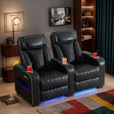 CALIVIA Luxury Home Theater Seating – Power Recliner with Adjustable Headrests, Blue LED Ambient Lighting, Tray Table, USB & Type-C Charging (Black,2 Seat) CALIVIA