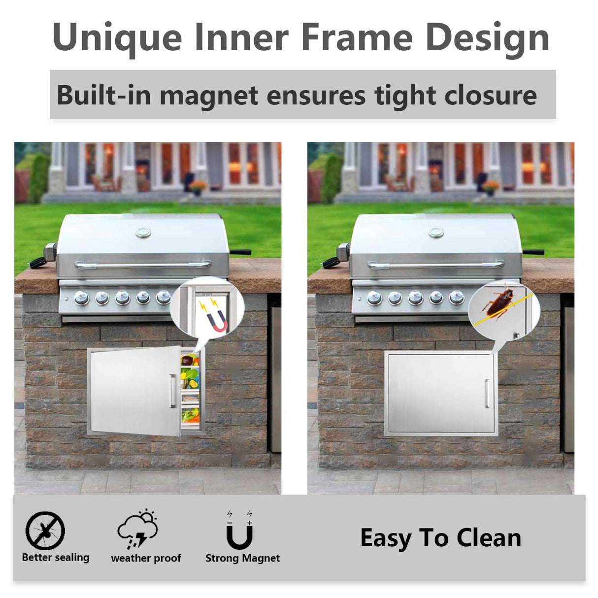 Outdoor Kitchen Doors- 30" W x 21" H - Stainless Steel BBQ Double Access Door,Flush Mount for Outdoor Kitchen and BBQ Island yuxiangBBQ