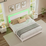 LUXOAK Modern High Gloss King Bed Frame with LED Floating Headboard and Easy Assembly LUXOAK