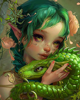 Paint by Number Chinese Green Dragon with Little Girl DIY Painting Canvas with Brushes Acrylic Paints Anime Style Dark Cyan Gold Paint by Numbers for Adults and Kids Beginner 16x20 Inch（without Frame） Tucocoo