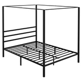 SUPER DEAL Metal Canopy Bed Frame Queen Size Four Poster Bedframe with Built-in Headboard 14 Inch Platform Mattress Foundation Sturdy Slatted Structure No Box Spring Needed Easy Assembly, Black SUPER DEAL