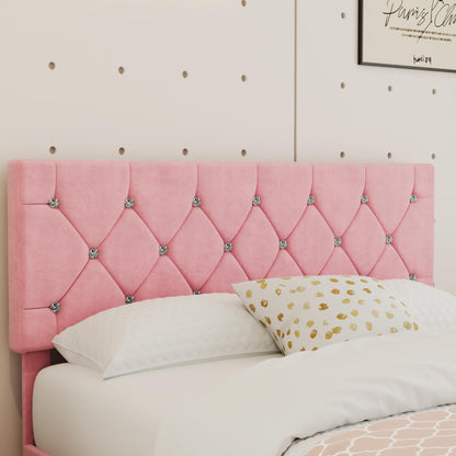 VECELO Queen Size Bed Frame, Upholstered Platform with Adjustable Diamond Tufted Headboard, Wood Slat Support, No Box Spring Needed, Pink