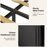 Gizoon Dark Grey Upholstered Full Bed Frame with Wingback Headboard and Wooden Slats Gizoon