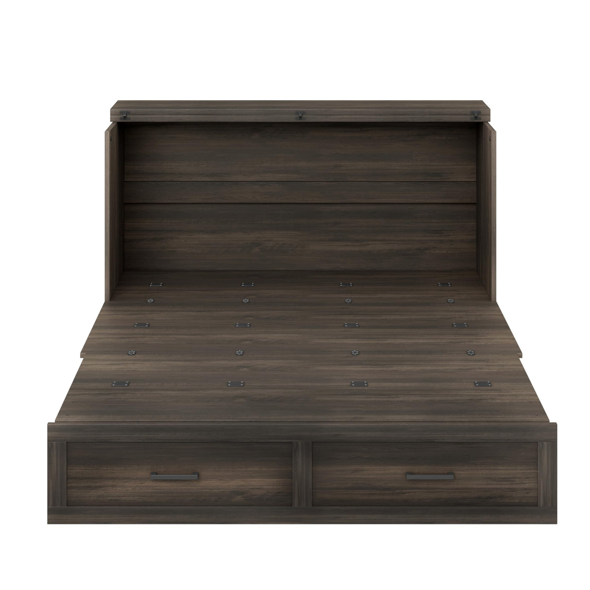 ZEIINPA Queen Size Murphy Bed Wall Cabinet, Wooden Murphy Cube Wall Bed with Charging Station & Drawer, Space Saving Pull Out Hidden Bedframe for Guest Room, Apartment, Grey ZEIINPA