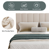 Merax Gas Lift Up Storage Platform Bed, Upholstered Bed Frame with Hydraulic Storage System and Wooden Slat Support, Queen Size, Beige Merax