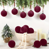 Liliful 15 Pcs Velvet Christmas Balls Bulk Flocked Christmas Tree Ball Ornaments Plastic Xmas Decorative Hanging Ornaments (Burgundy) Liliful