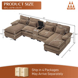 OUYESSIR U Shaped Cloud Sectional Couch, 124" Fluffy Modular Sofa Set with Double Chaise Lounge Central Console & USB Port, Comfy Chenille Big Sectional Couches for Living Room, Brown OUYESSIR