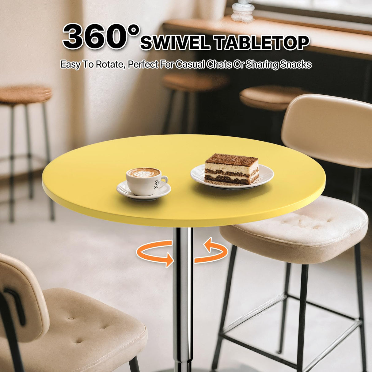 Magshion 23.5" Round Adjustable Height Bar Table, 27.5"-36" Range, 360° Swivel MDF Top Pub Table for Dining, Café, Cocktail, Yellow Magshion