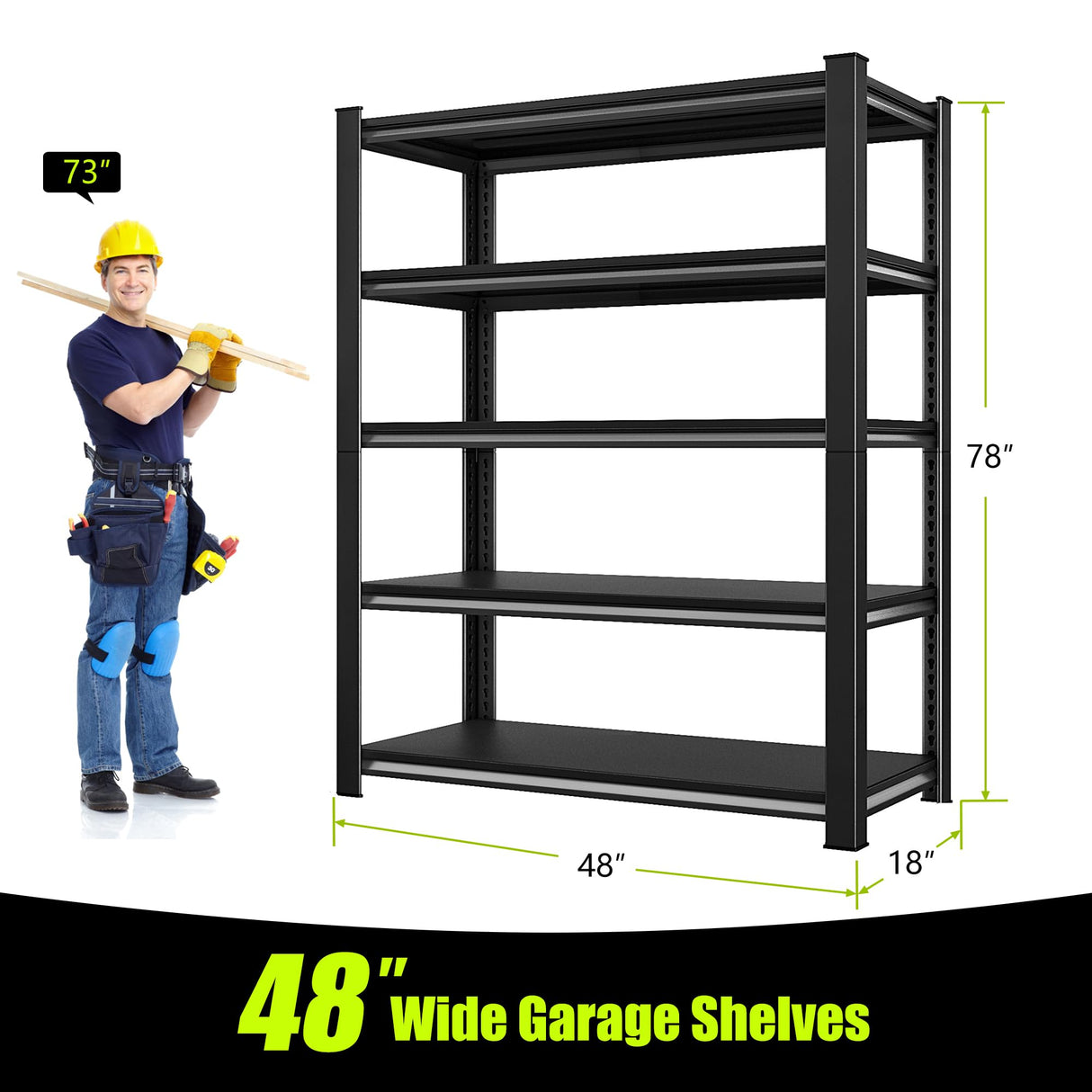 SDXYSTCE 48" W Garage Shelving Heavy Duty, 2800 Lbs Loads Garage Storage Shelves Heavy Duty, Metal Shelving Units and Storage Racks, Industrial Utility Shelf,48" Wx18 Dx78 H, Black SDXYSTCE