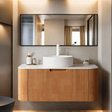 36 inch Bathroom Vanity with Sink, Floating Cabinet with Ultra-Thin Ceramic Basin and Marble Top, Large Storage Drawer, Soft-Close Design, Nature Wood AmbroVania