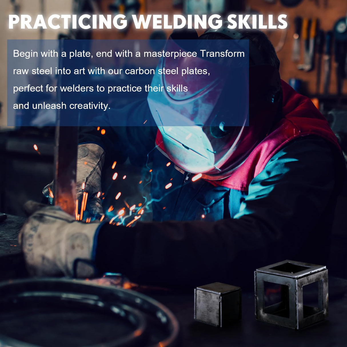 Blulu 48 Pieces Welding Practice Kit Welding Coupons 11 Gauge 3&2 Inch Square Steel Welding Plate for Novice at Welding Welding Practice Kit for Mig, Tig Stick, Arc, Gas and Brazing Blulu