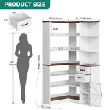 YITAHOME Corner Bookshelf with Storage, Farmhouse 6-Tier Bookshelf with Drawers and Cabinets, L-Shaped Bookcase LED Lights Corner Display Shelf for Home Office, Living Room, Bedroom YITAHOME