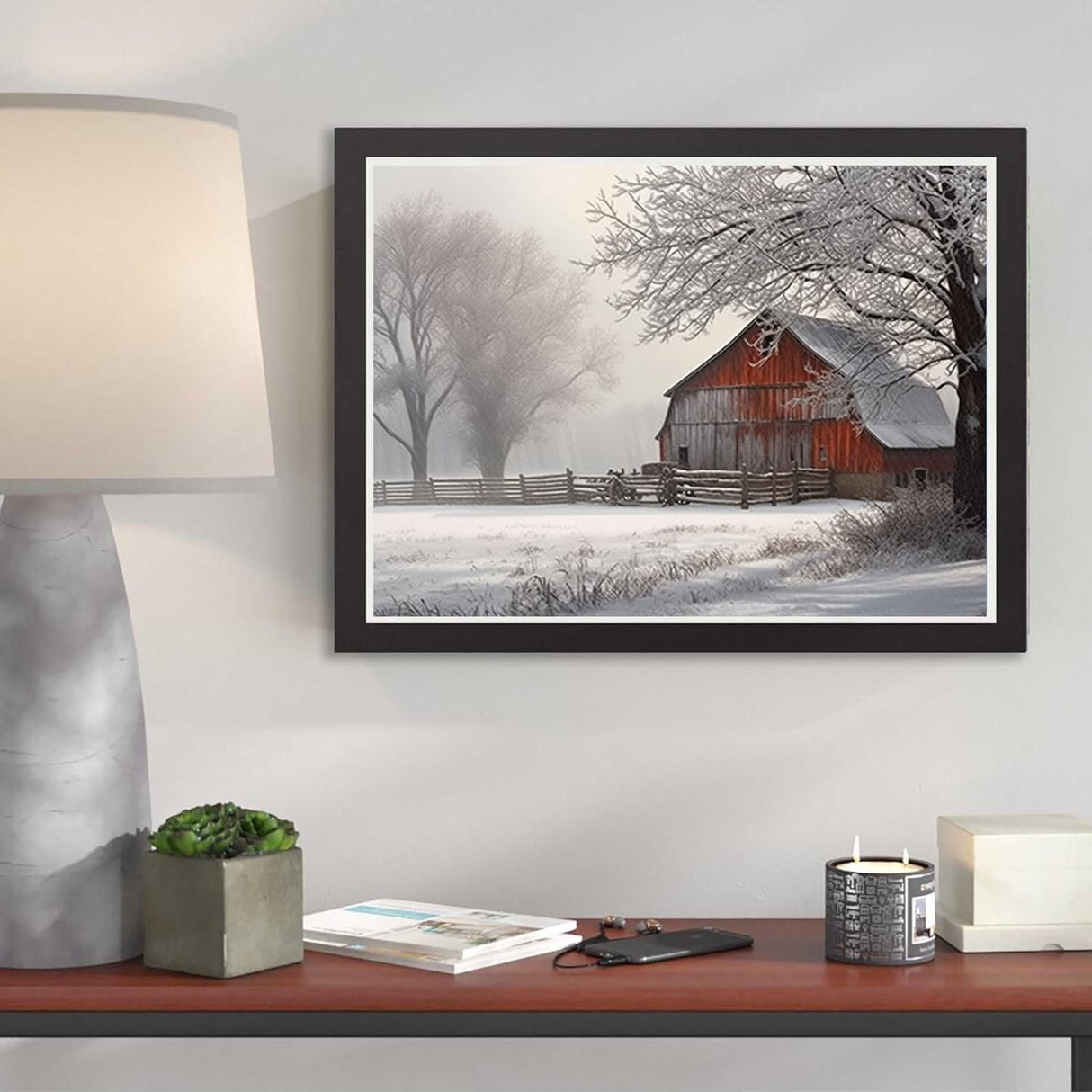 Diamond Painting Snow Tree Fog Rural Country Barn Winter Kit for Adults Full Drill Diamond Art Painting by Number Kits Gem Art Wall Home Decor(15.8 x11.8inch) Generic