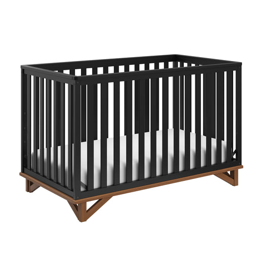 Storkcraft Santa Monica 5-in-1 Convertible Crib (Black with Vintage Driftwood) – GREENGUARD Gold Certified, Modern Design, Two-Tone Baby Crib, Converts to Toddler Bed, Daybed and Full-Size Bed