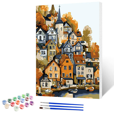 NAIMOER Countryside Paint by Numbers Kits for Adults Beginner with Wooden Framed, Color by Numbers on Canvas Painting Kits for Adults, Easy Paint DIY Acrylic for Home Wall Decor 12X16 Inch NAIMOER