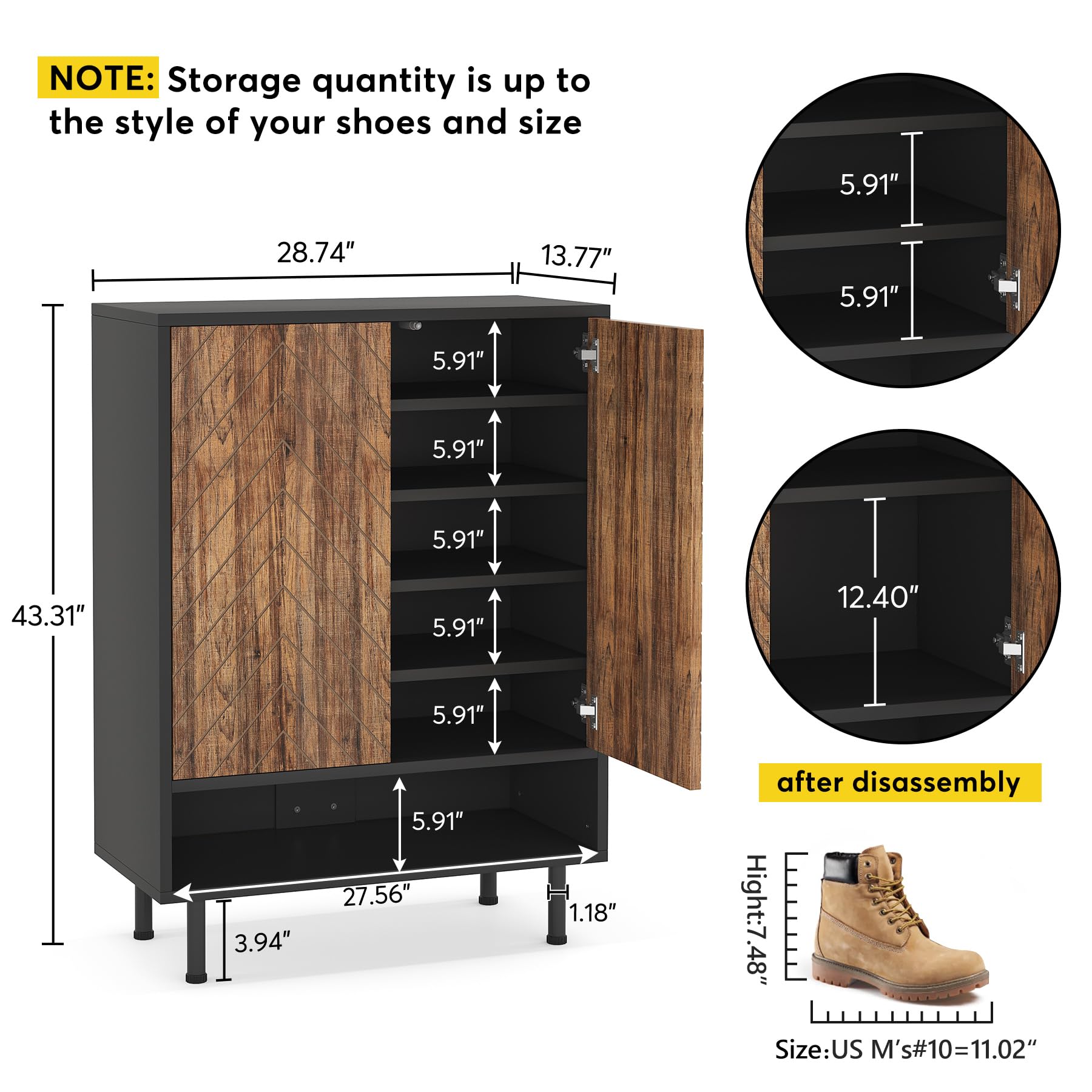 Tribesigns Shoe Cabinet, 18 Pair Shoe Rack Organizer Cabinet with Door, 6-Tier Modern Shoe Storage Cabinet with Shelves for Entryway Hallway Closet Bedroom, Black and Brown - WoodArtSupply