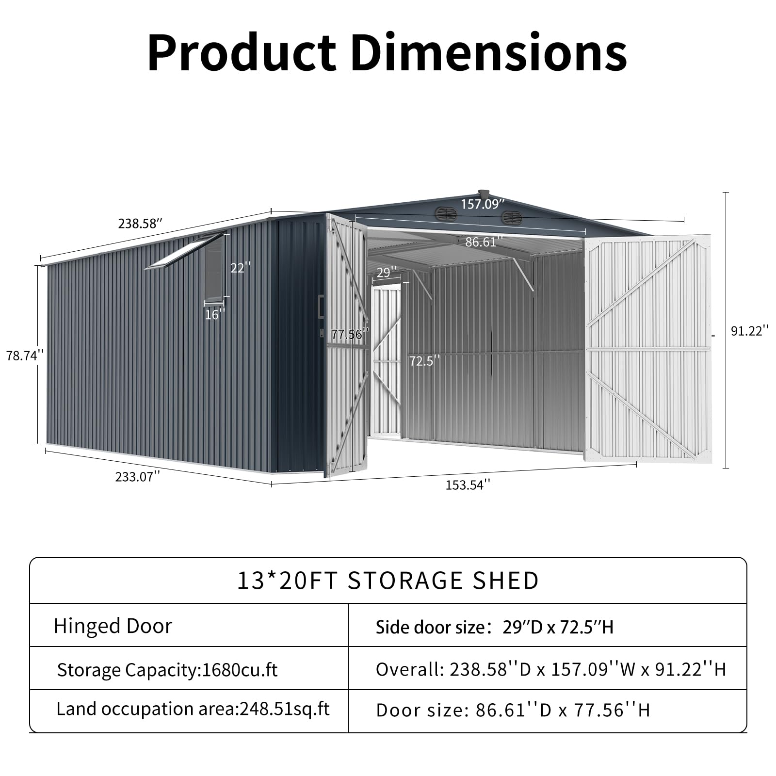 Jaxenor Outdoor Storage Shed 20x13 FT with Window, Sheds & Outdoor Storage Clearance - Metal Garage Shed for Car, Truck, Bike, Lawnmower - Backyard Tool House Building 2 Doors and 4 Vents Dar - WoodArtSupply