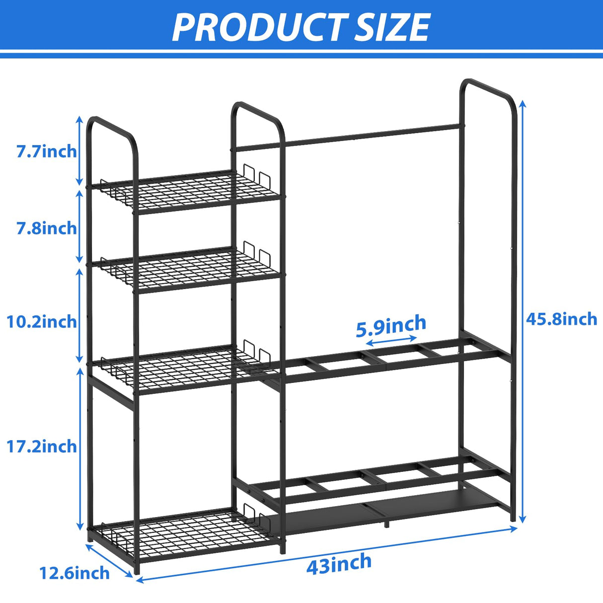 Freestanding Ski Rack for Garage - Stores 4 Pairs of Skis, Adjustable Ski Boot Holder, Organizes Skis, Boots, Poles, Goggles, Helmets & Gear, Ideal for Garage, Shed, Basement, Ski Enthusiasts KANEODOT