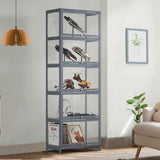 Athena Collection Curio Display Cabinet with Acrylic Doors, 5-Tier Clear Display Case 65” Hight Display Shelf for Trophy Figures Curio Collectibles for Living Room Bedroom, Grey Athena Collection