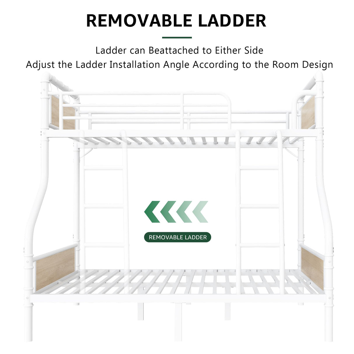 Jocoevol Bunk Bed Twin Over Full, Heavy Duty Metal Bunkbeds with Ladder and Full-Length Guardrail, Convertible into 2 Individual Beds for Kids, Teens and Adults, Under-Bed Storage Space, White Jocoevol