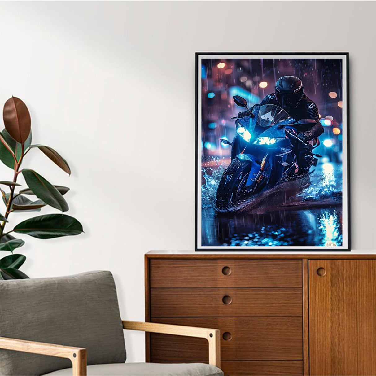 DIY 5D Diamond Painting Kits for Adults Diamond Art Motorcycle in The Rainy Night Rhinestone Diamond Embroidery Motorcycle Craft Kits for Living Room Bedroom Wall Decor Gift 12x16in / 30x40cm BRTITA